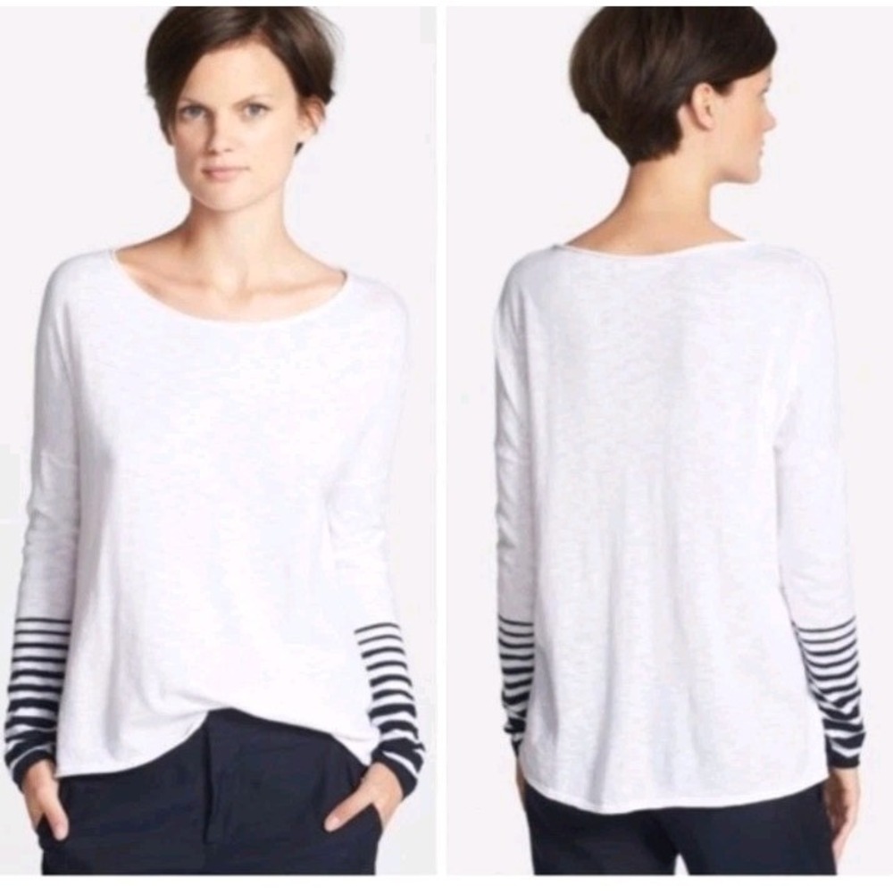 Vince Placement Stripe‎ Slub Sweater Womens M White Shirt Coastal Grandma Beachy